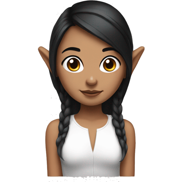 Girl with black hair and white strips in the front with elf ears emoji