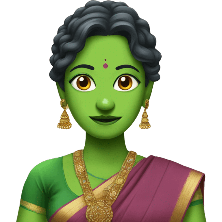 A bangali green female monster wearing saree popularly known as Shaatchunni emoji