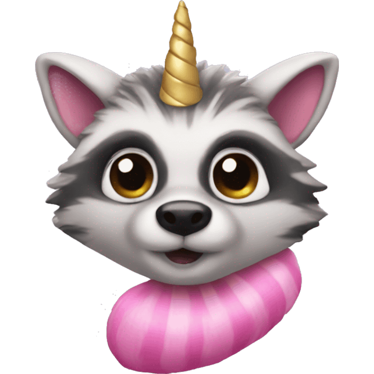 Pink raccoon with unicorn horn emoji