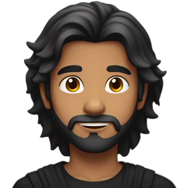 Indian lightly Bearded boy with long majestic in black clothes hair emoji