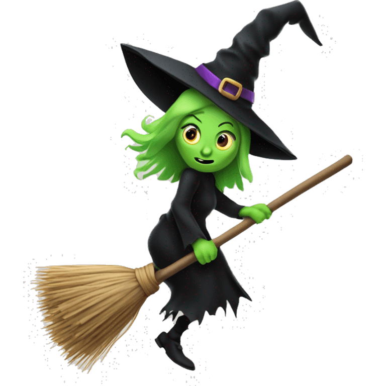 Scarry witch, flying to the left on only one broom. Transparent background emoji