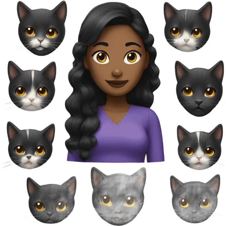 Black hair lady with cats  emoji