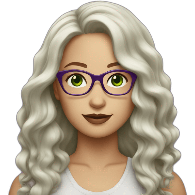 White-curvy-woman-purple-long-wavy-hair-green-eyes-square-glasses emoji