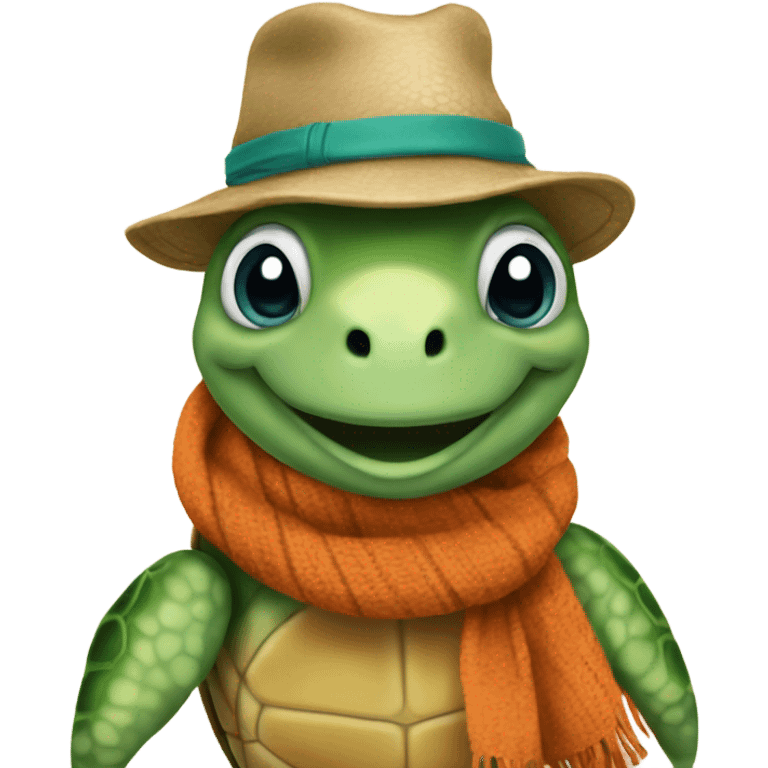 sea turtle wearing a hat and scarf emoji