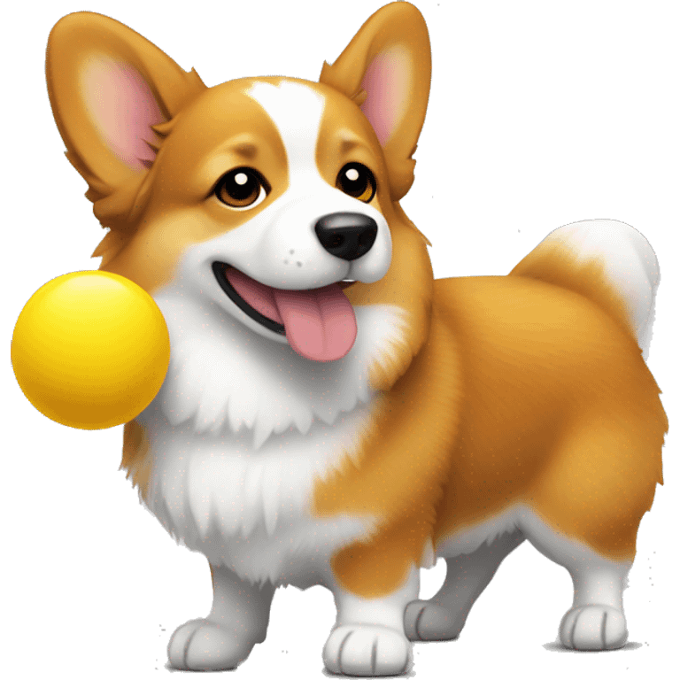 Redhead Fluffy corgi with yellow ball emoji