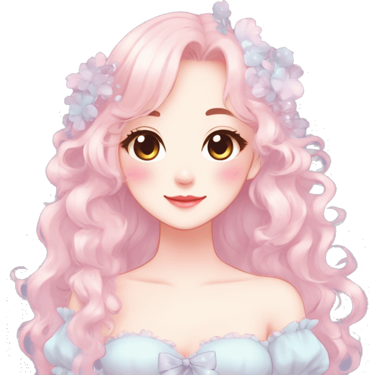 Gorgeous pastel anime style lady with blushing face and a dress cottagecore fairycore  Kawaii anime colorful pearly romantic simplistic aesthetic trending style emoji