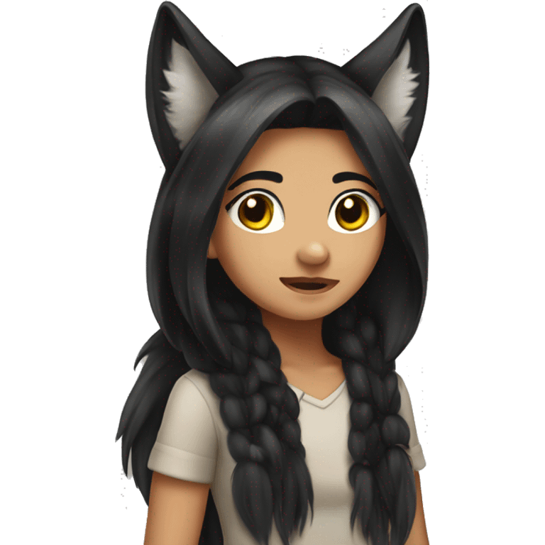 girl black long haire wolf ears emoji