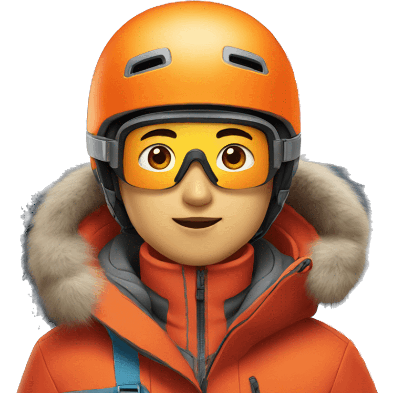 asian boy expert skier with red jacket with orange helmet emoji