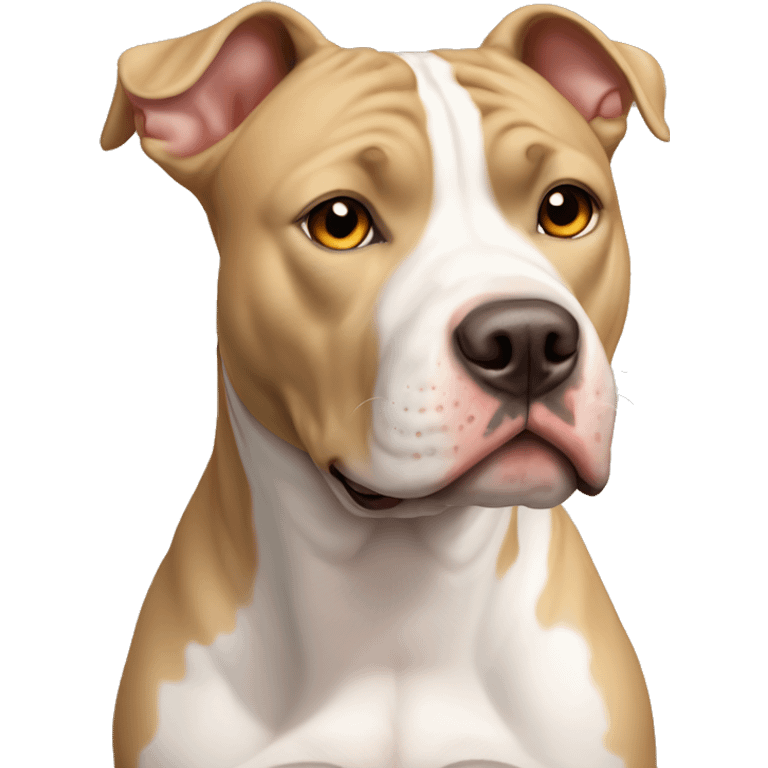 White American Staffordshire terrier with light brown patches by her right ear  emoji