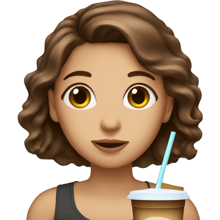 Brown hair girl with iced coffee emoji