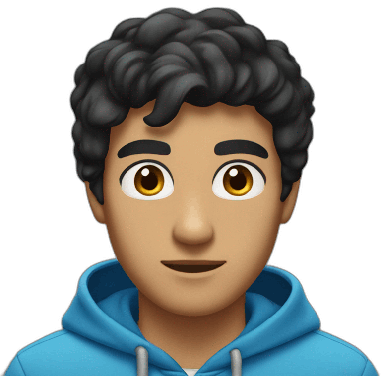 Tan skin with black hair and thick eyebrows young handsome adult male wearing a blue hoodie emoji