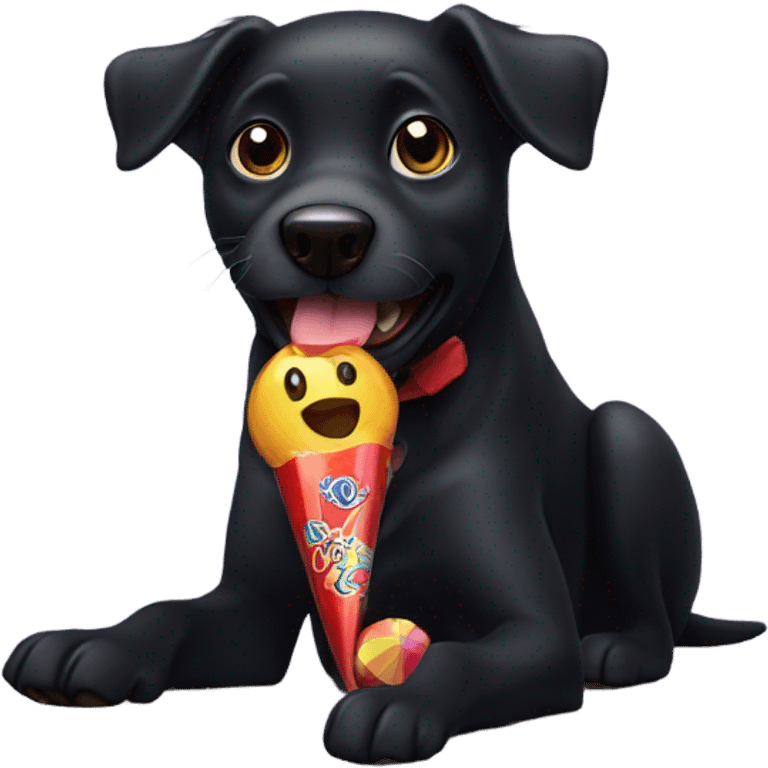 Black dog eating candy emoji