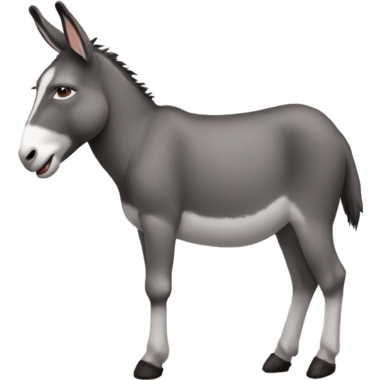 Full body miniature donkey with a happy face looking at me emoji