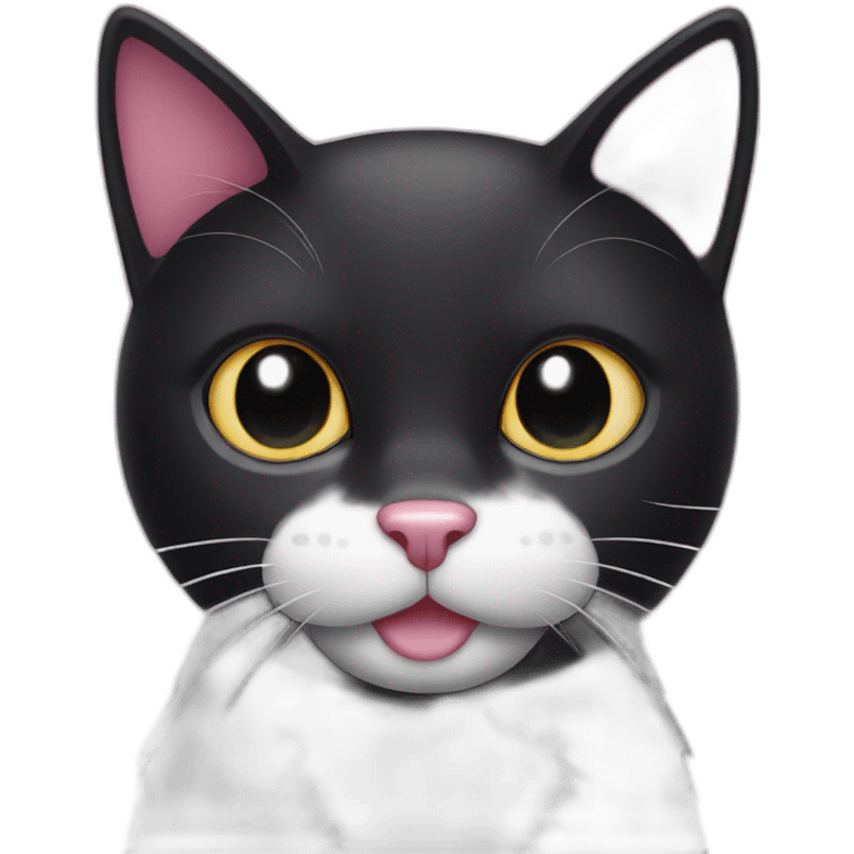 Black cat with white and pink nose and white spots around the mouth emoji