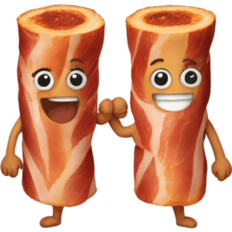 two bacon holding hands emoji