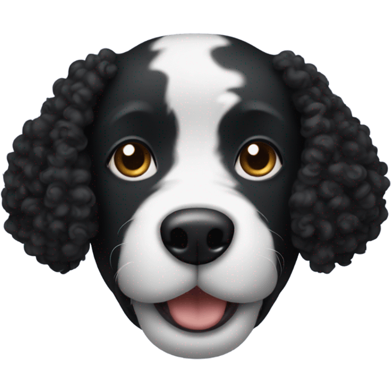 Black curly dog face with white snout  emoji