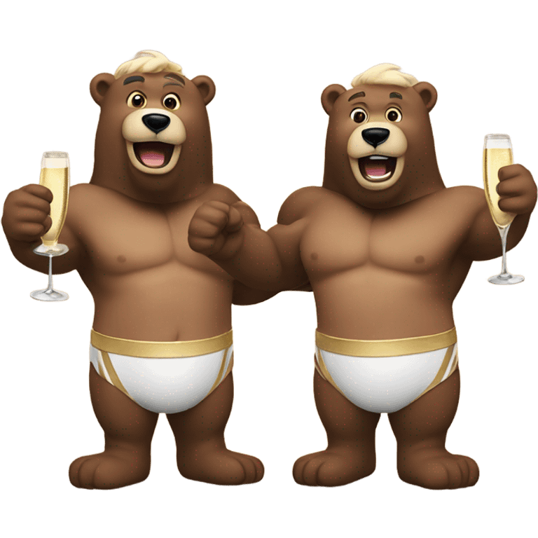 two muscle bears cheerings champagne emoji