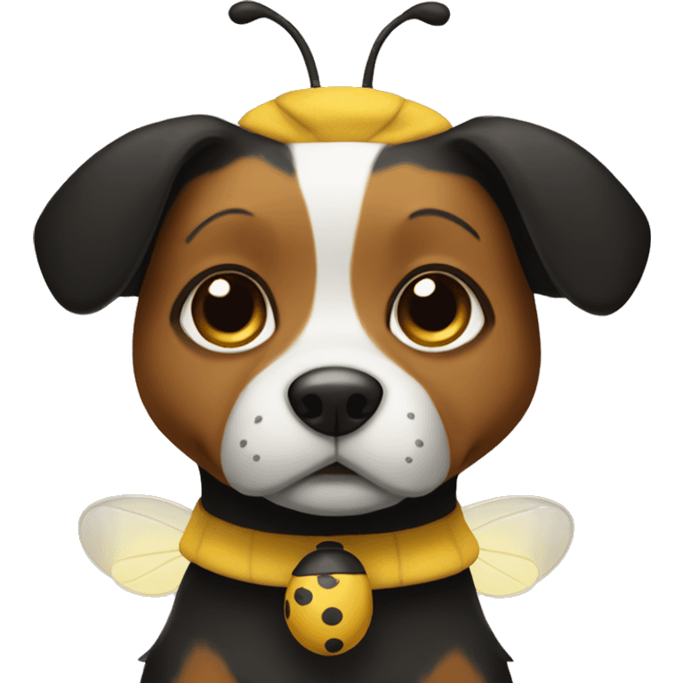 Black and brown dog wearing bee costume emoji