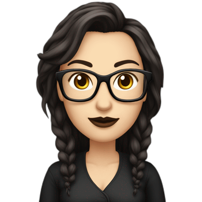 Sexy-Caucasian-Mum-woman-goth-long-brown-hair-dark-brown-eyes-standing-wearing-glasses-plus-size-upturned-nose emoji