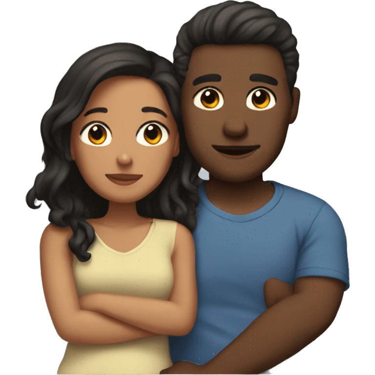 Mixed couple cuddling emoji