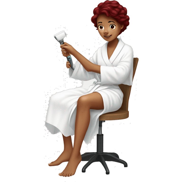 Burgundy haired girl in a white robe shaving her legs emoji