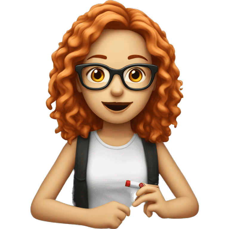 Mädchen mit Zigarette auf eine Bank mit einer Brille und roten Haare  emoji