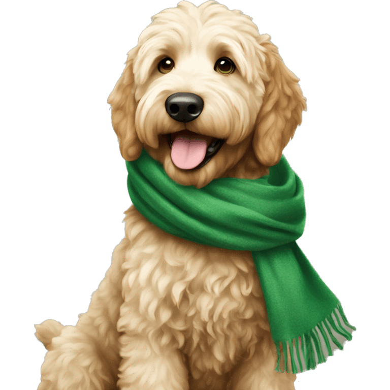 Golden doodle wearing  green scarf emoji