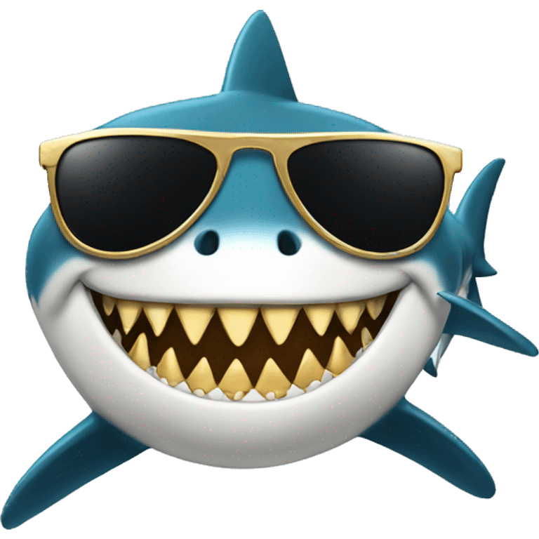 shark with golden teeth and wear a black sunglasses emoji