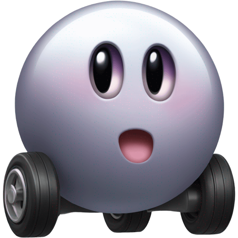 Metal cute black eyes Kirby ball driving on 4 car wheels emoji