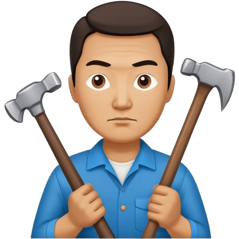 serious kazakh worker middle age photorealistic with hammer emoji