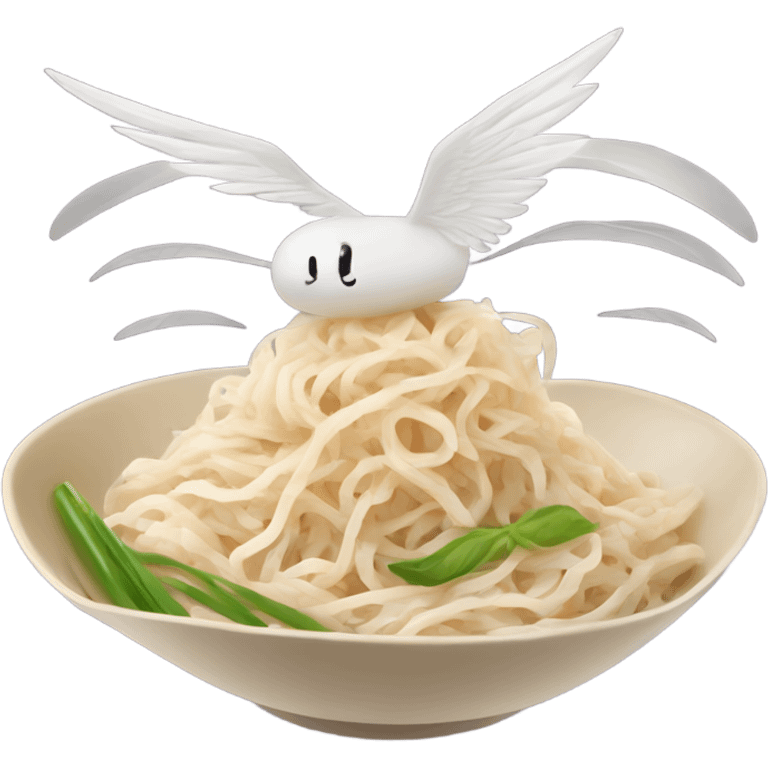 Flat rice noodles with flying wings emoji