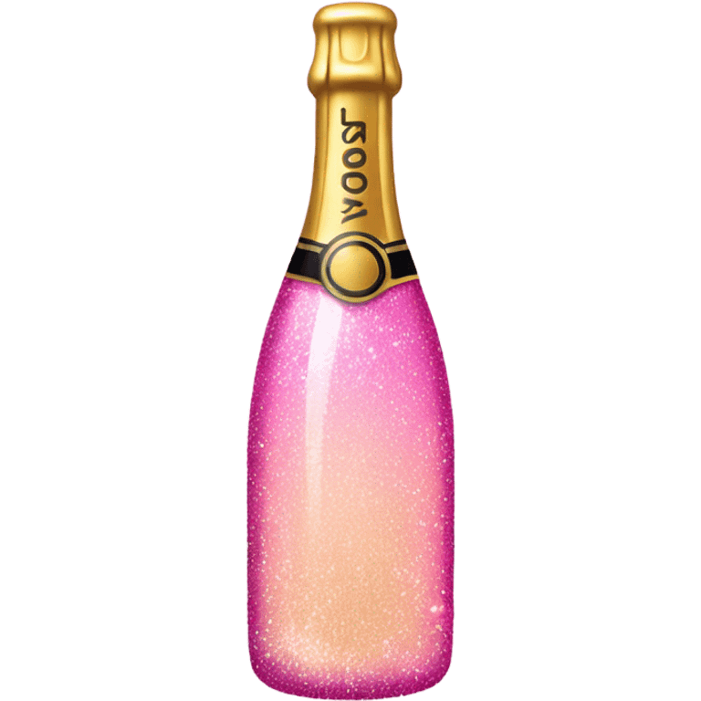 Pink ombré champagne bottle with bubbles and glitter  emoji