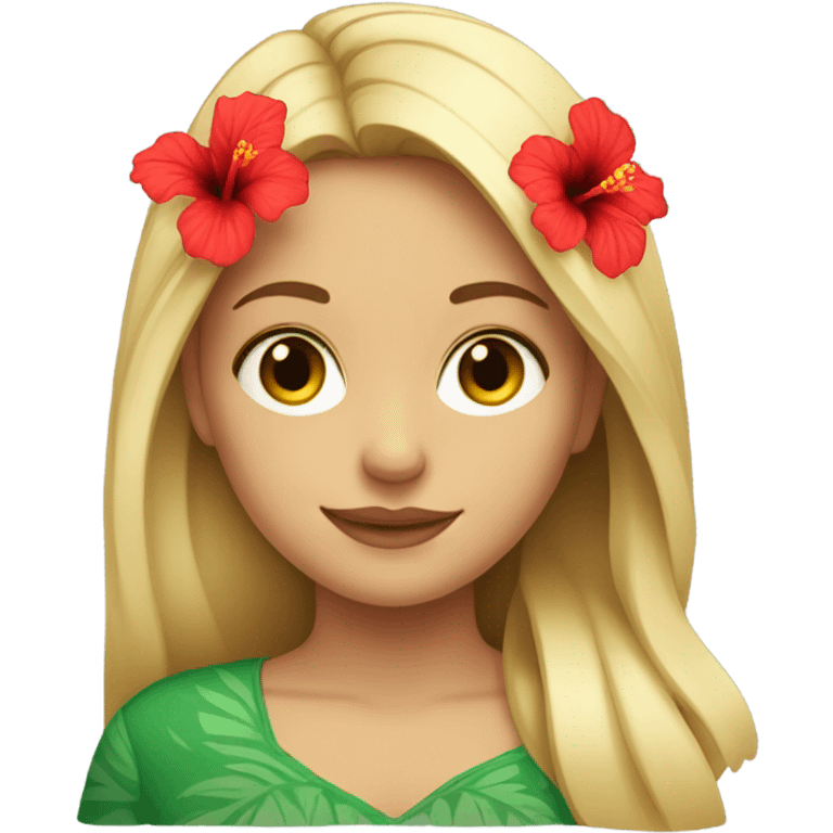 Blonde girl with red hibiscus flower in her hair  emoji