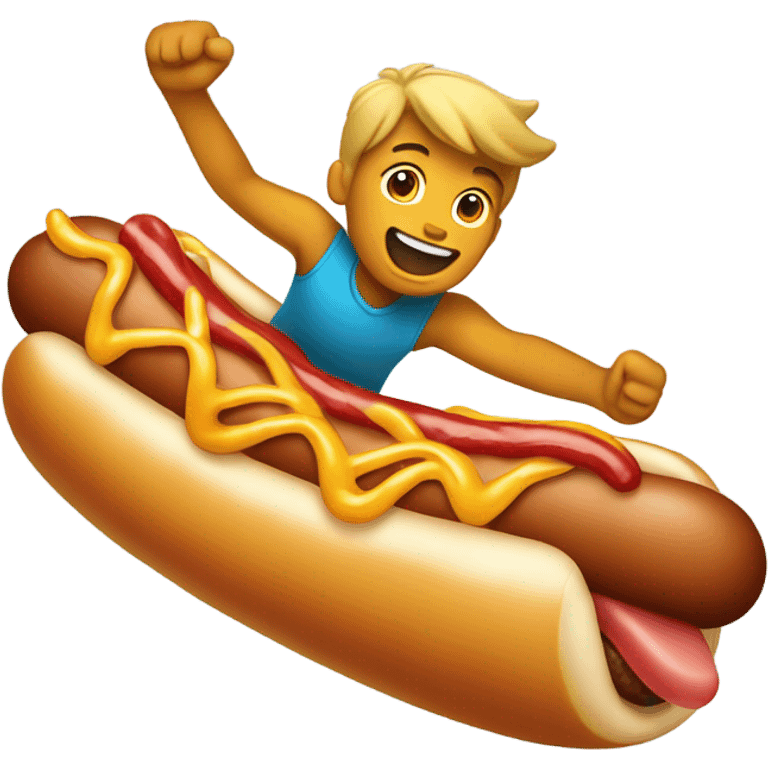 Boy riding a hotdog emoji