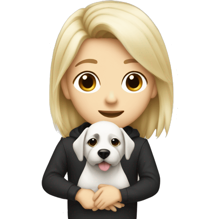 Tom boy with short blonde hair kissing a black and white dog with long hair emoji