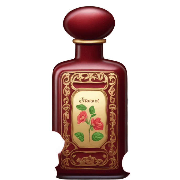 Dark red vintage French style perfume bottle with red begonias emoji