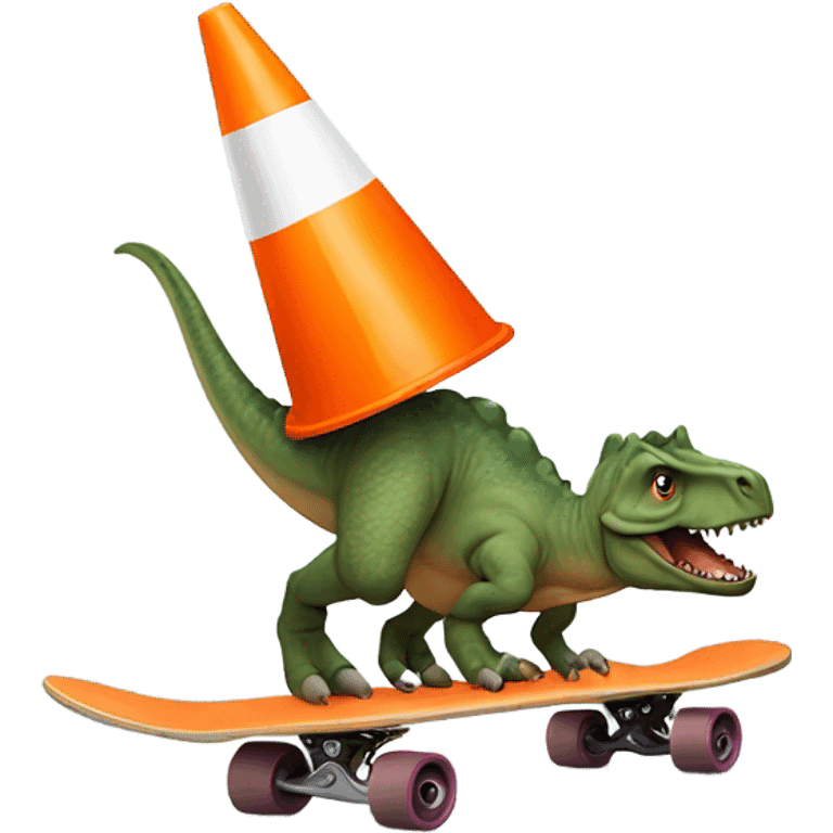 Dinosaur riding on skate with a cone on the head emoji