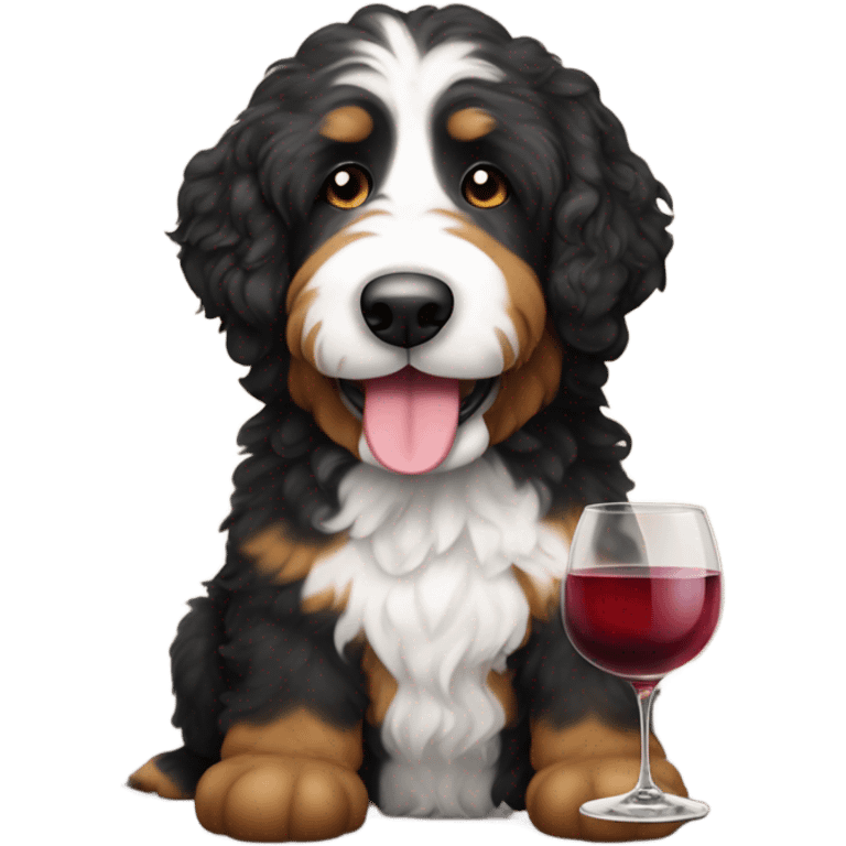 Bernedoodle drinking wine ￼ emoji