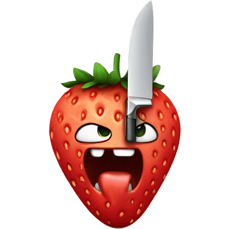 Angry strawberry holding a knife emoji