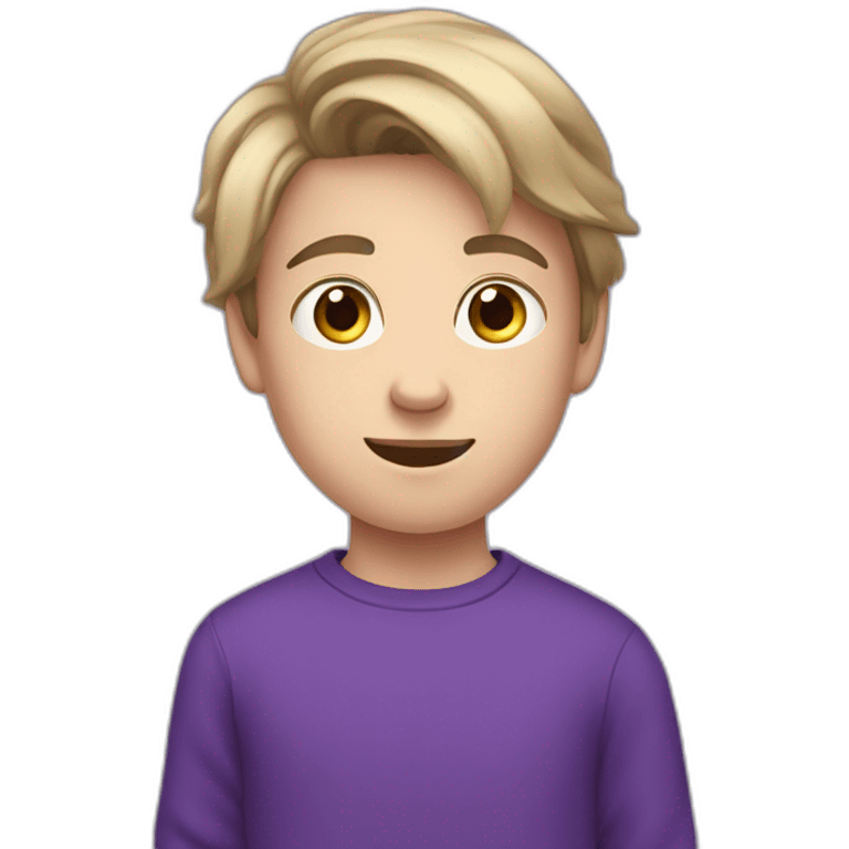 13 year old white boy fron The Netherlands wearing jogging pants and a purple sweater with dark hair emoji