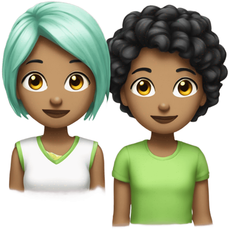 BFFs one with black hair one with lime green hair  emoji