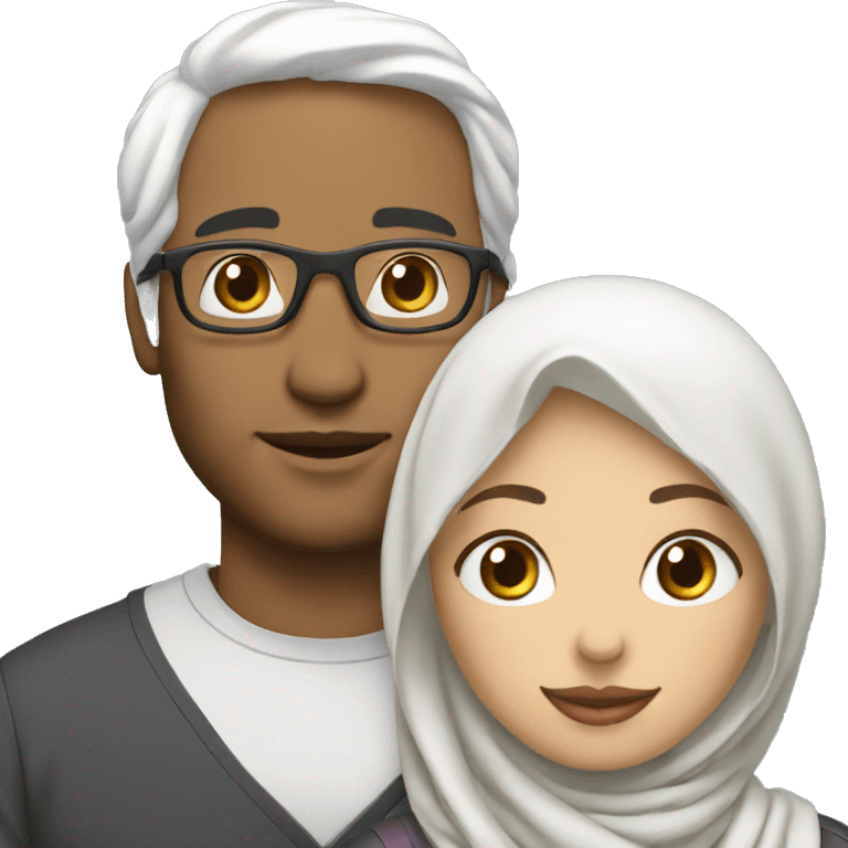 Wife with hijab with white wavy hair husband  emoji