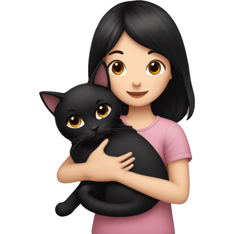 girl with black hair hugging a black cat emoji