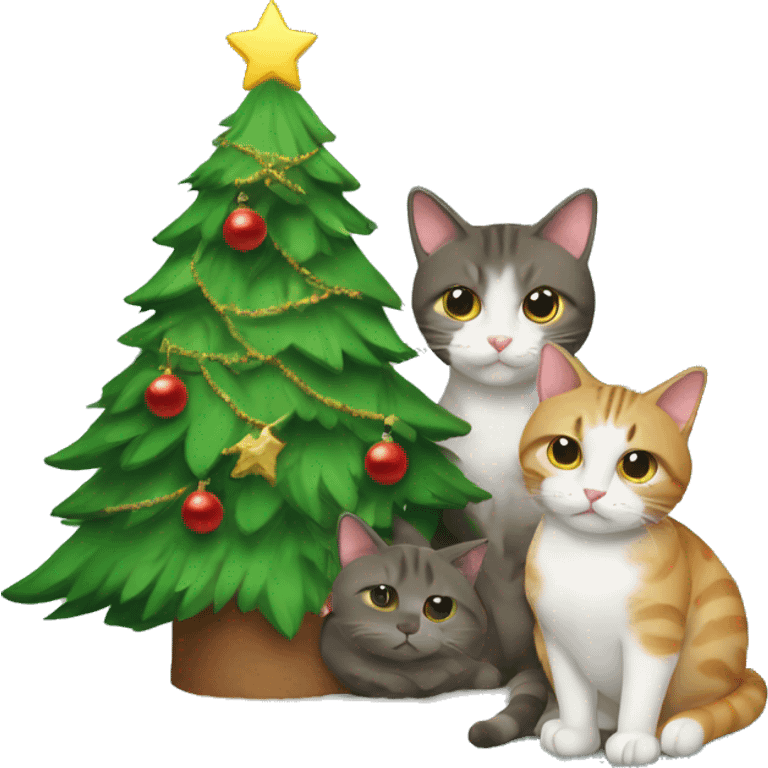 Two cats sitting under a Christmas tree  emoji