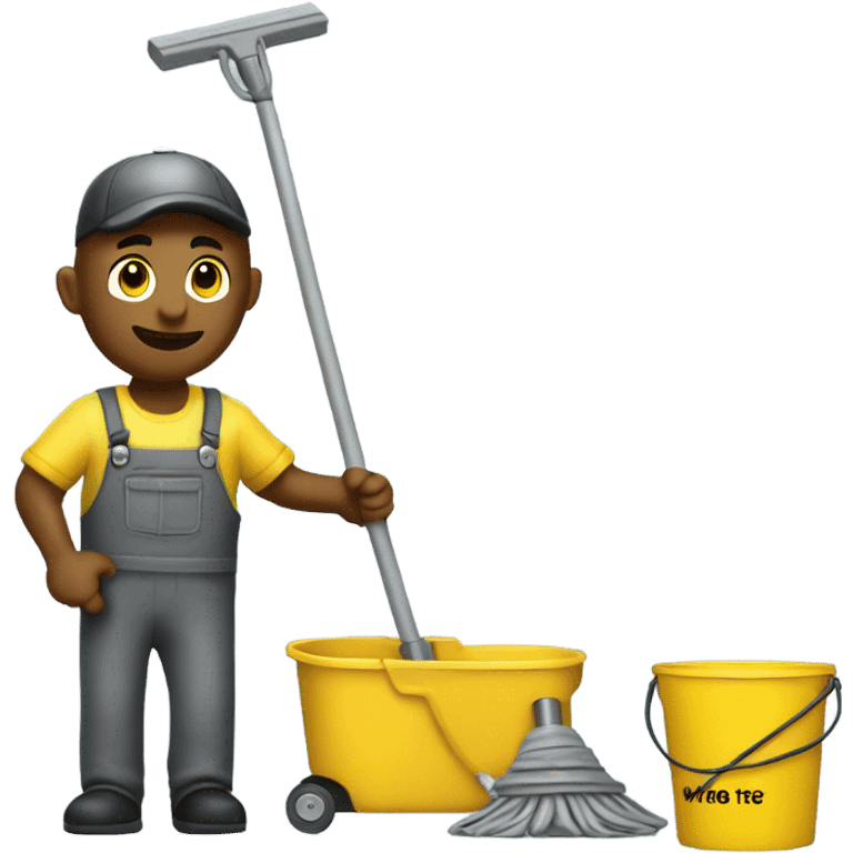 janitor with yellow bucket on wheels and mop emoji