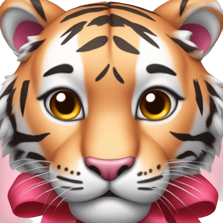 pink face tiger with red bow emoji