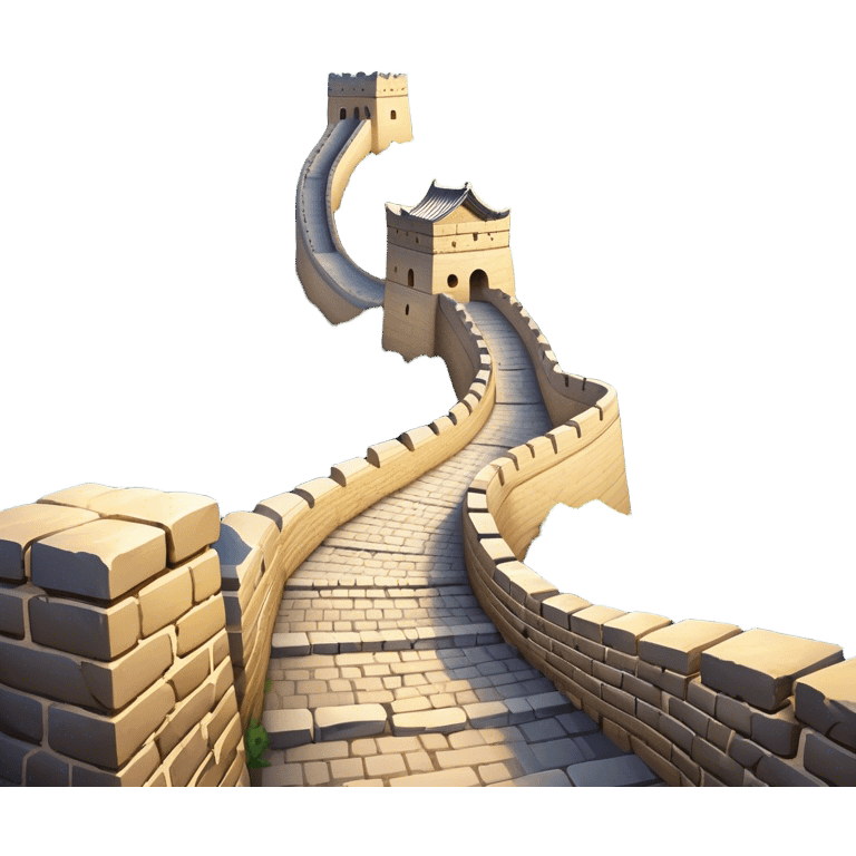 Cinematic Realistic Great Wall of China Landmark Emoji, depicted with ancient stone pathways winding over rugged mountains, watchtowers punctuating the misty landscape, and soft golden sunlight casting dramatic shadows. emoji