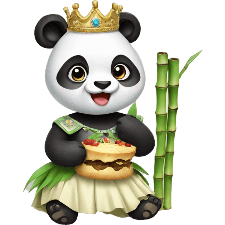 panda with skirt and princesa crown eating a bamboo emoji