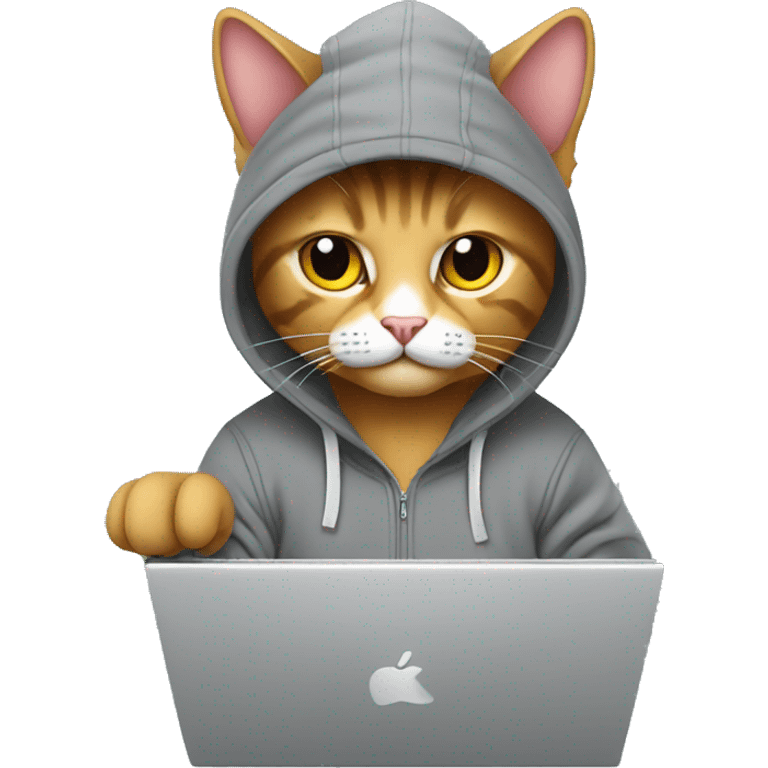 cat is a graphic designer in a hoodie and headphones, working at a computer in photoshop emoji