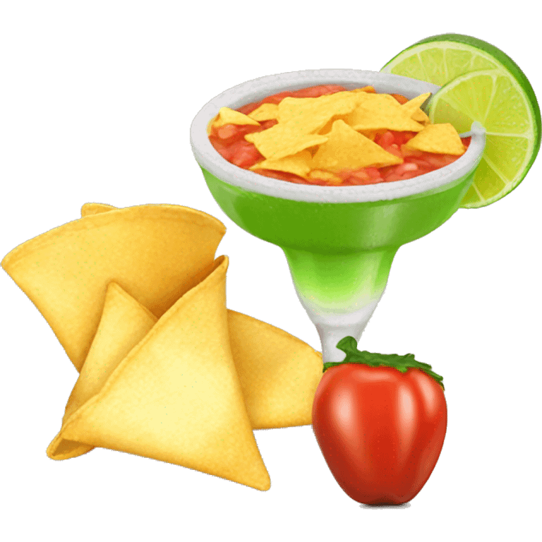 Chips and salsa with a margarita emoji